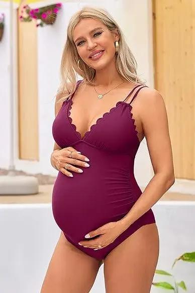 Charmo Maternity Swimsuit Scallop V Neck Support