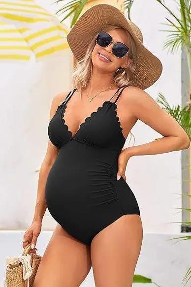 Charmo Maternity Swimsuit Scallop V Neck Support