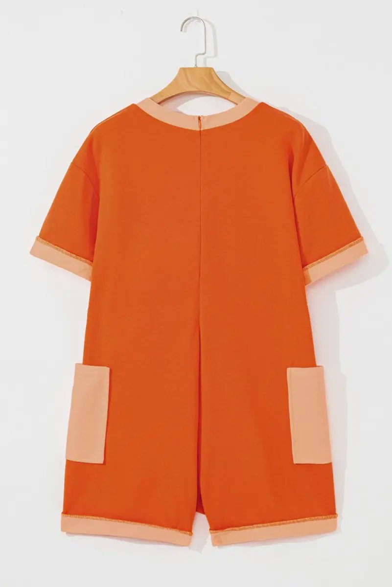 Dresses Love Salve Orange Romper Women's Daily Wear Casual V-Neck Pocket Summer Jumpsuit
