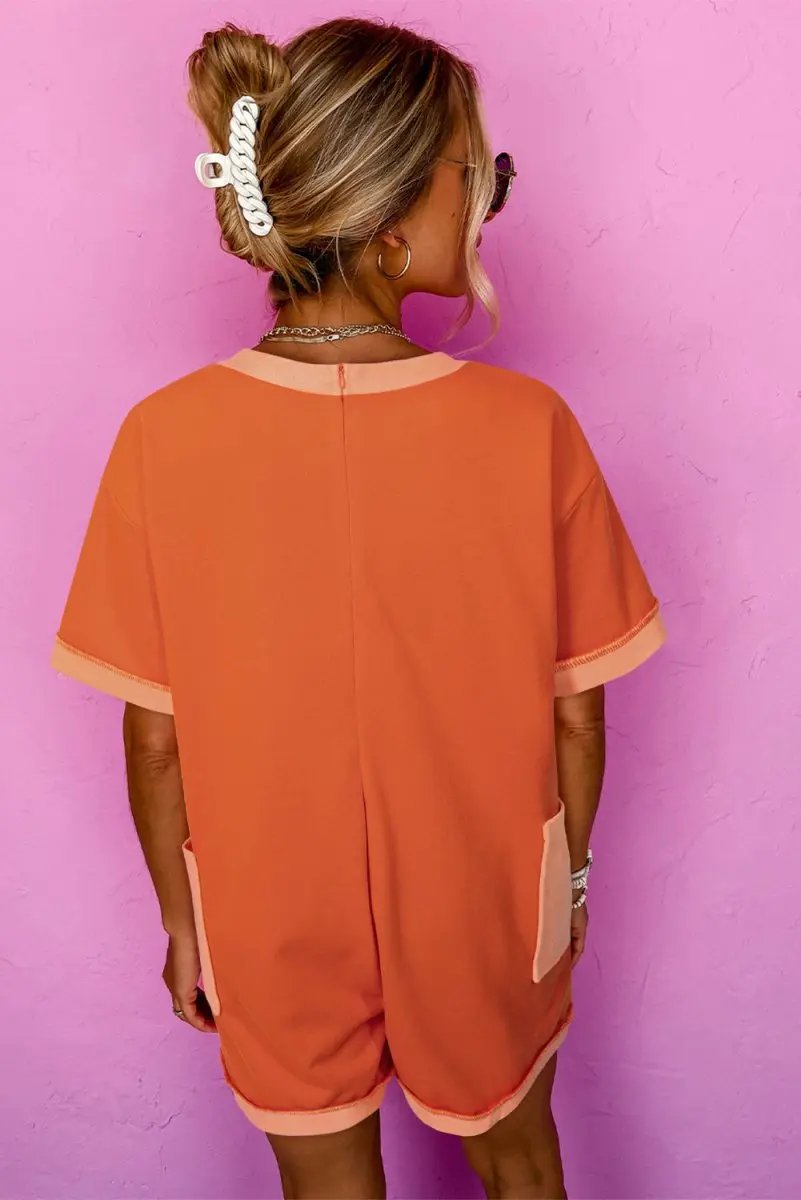 Dresses Love Salve Orange Romper Women's Daily Wear Casual V-Neck Pocket Summer Jumpsuit