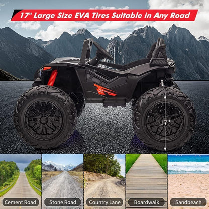 24V Kids Car Power Wheel Ride on UTV Vehicle with Remote Control and LED Light - Black