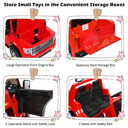 Licensed GMC 2-Seater Kids Ride On Truck with RC Control and Storage Box - Red