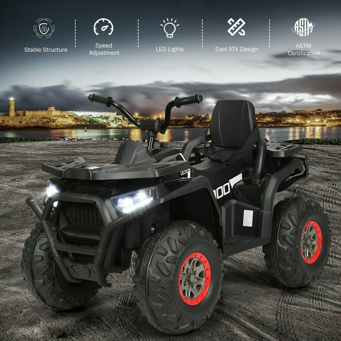 12 Volt Children's Electric Four-Wheeler ATV Quad with MP3 Player and LED Illumination