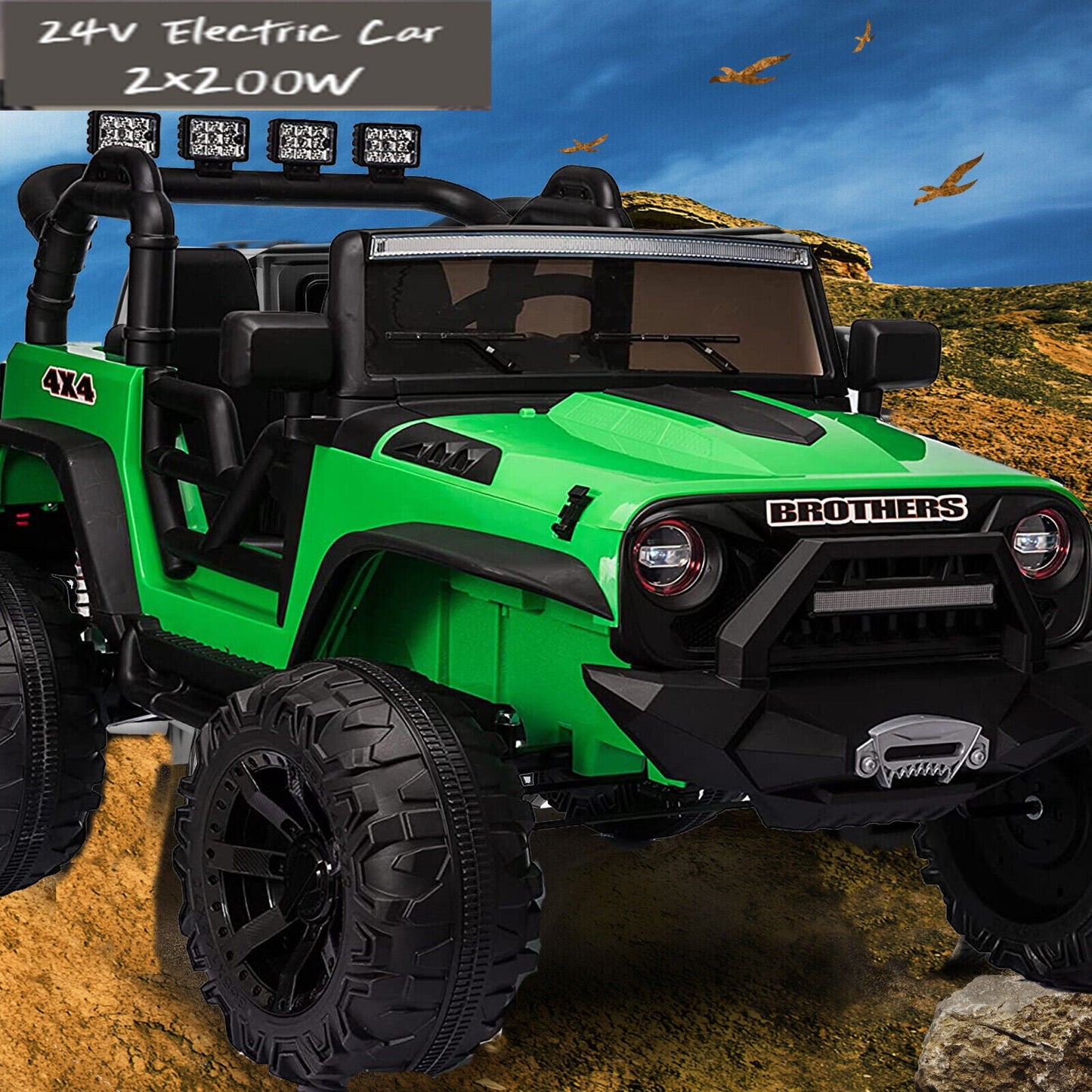 24V Electric Ride-On Truck for Kids with Remote Control, MP3 Player, LED Lights, and 3 Speeds - Seats 2