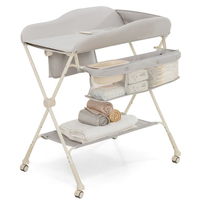 Baby Diaper Changing Table with Water Basin Wheel-Gray