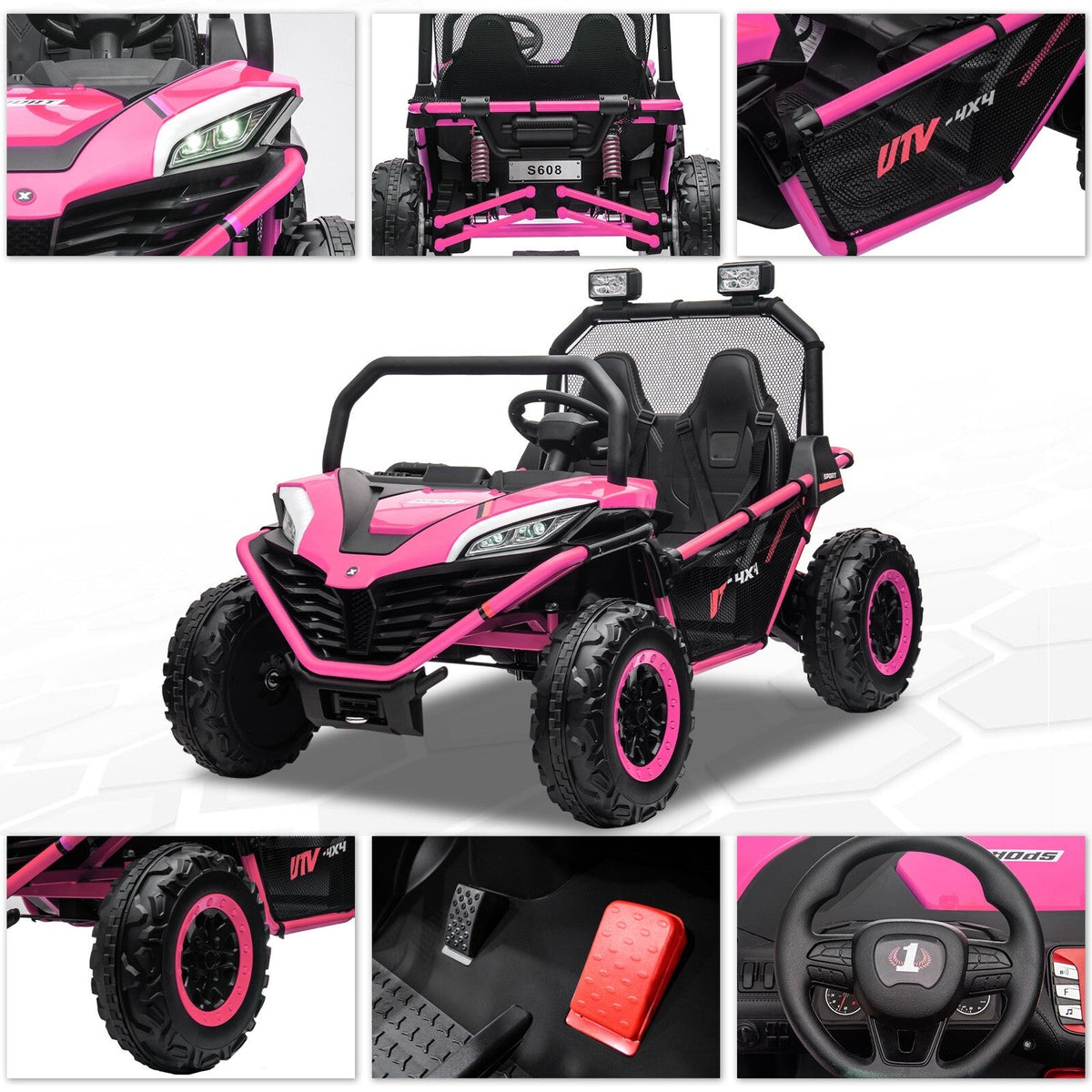 24V Kids 2-Seater Pink Ride-On UTV Toy with 400W Motor, Metal Frame, and EVA Wheels