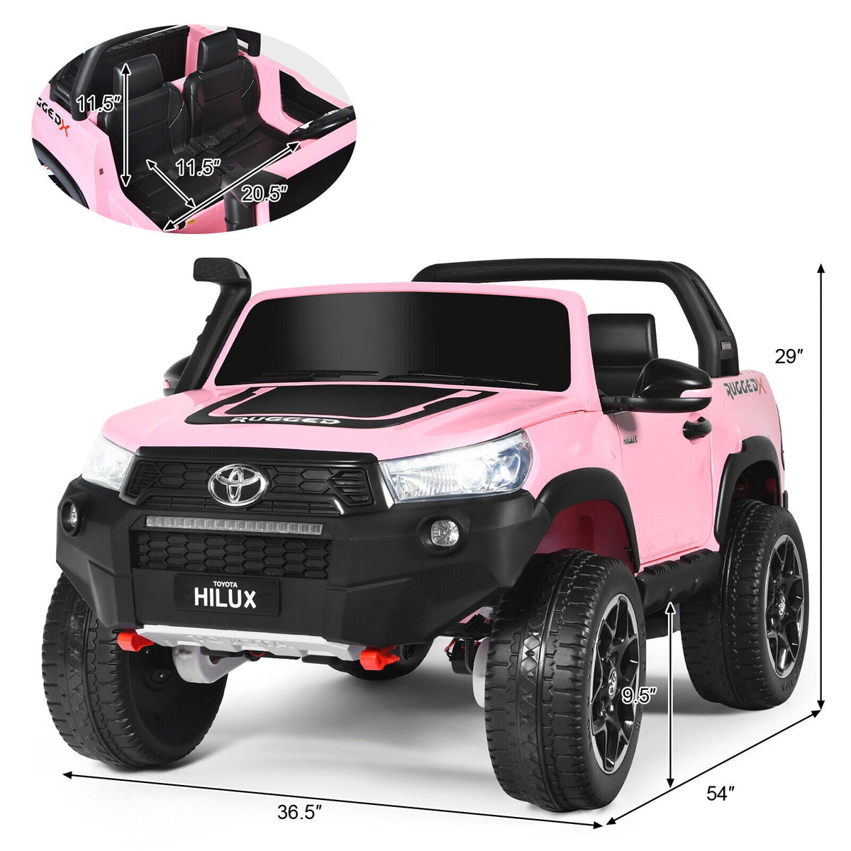 2-Seater Toyota Hilux Ride On Truck Car with Remote Control - Pink