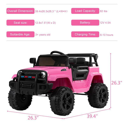 Electric Ride-On Car Truck for Kids with Remote Control and 3 Speed Options - Perfect Gift for Boys and Girls (12V)