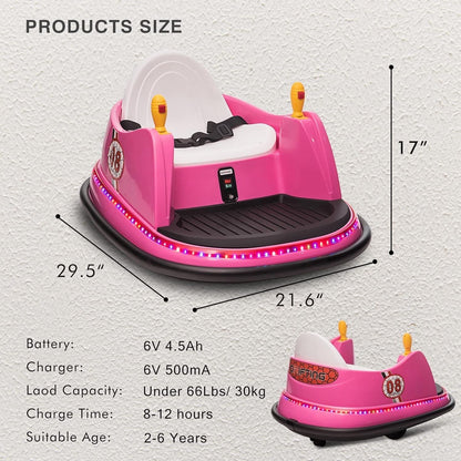 6V Electric Ride-On Bumper Car for Toddlers with Remote Control and 360° Spin