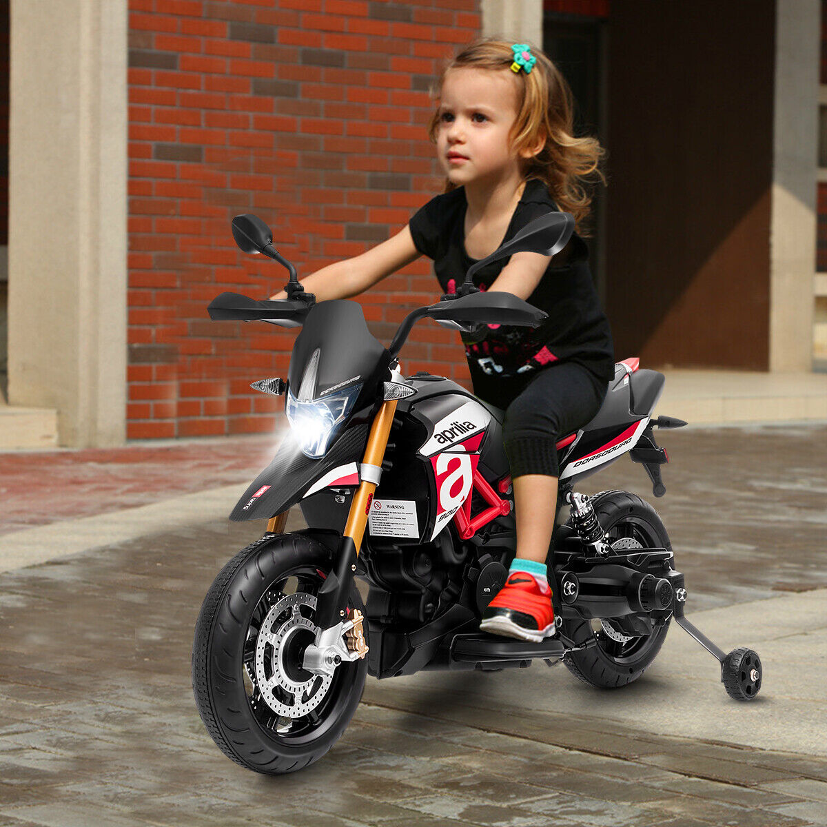Aprilia 12V Kids Ride-On Motor Bike with Training Wheels - Officially Licensed Motorcycle Toy