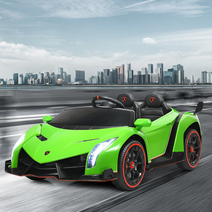 Licensed 12V Lamborghini Kids Ride On Car with RC & Swing Function - Green, 2-Seater