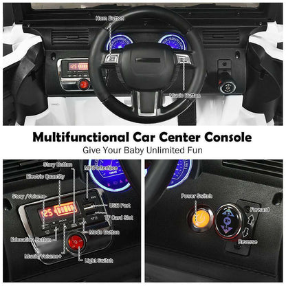 12-Volt White Ride-On Car Truck for Kids with RC Control, LED Lights, Music, and Trunk