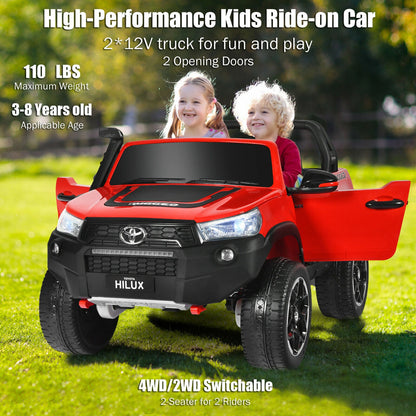 2x12V Authorized Toyota Hilux Ride-On Truck Vehicle 2-Seat 4x4 w/ Remote Control Crimson