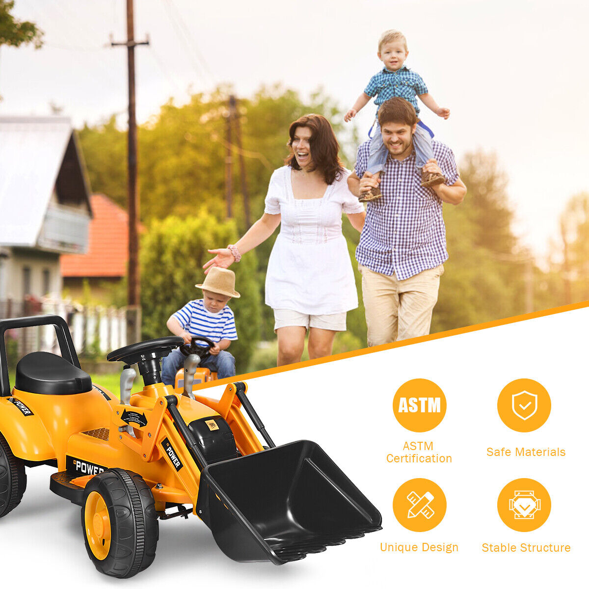 6V Battery Powered Kids Excavator Tractor with Digging Bucket - Yellow