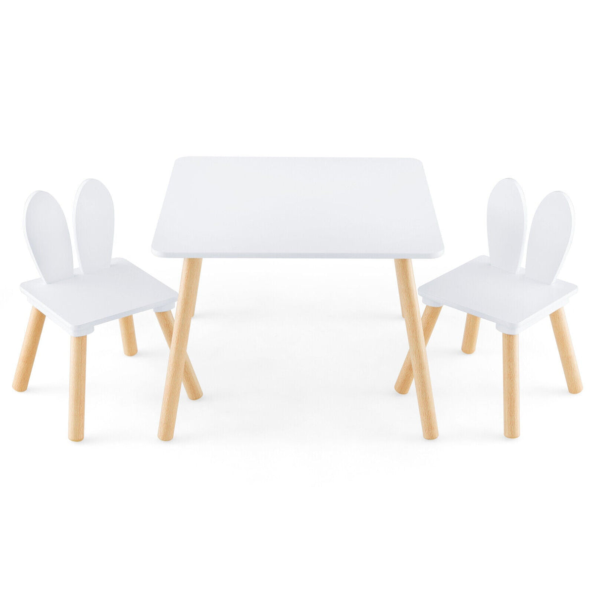 3 Pieces Kids Table and Chairs Set for Arts Crafts Snack Time-White