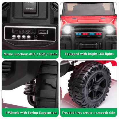 Electric 12V Red Kids Ride-On Truck with 2.4G Remote Control and 3 Speed Modes