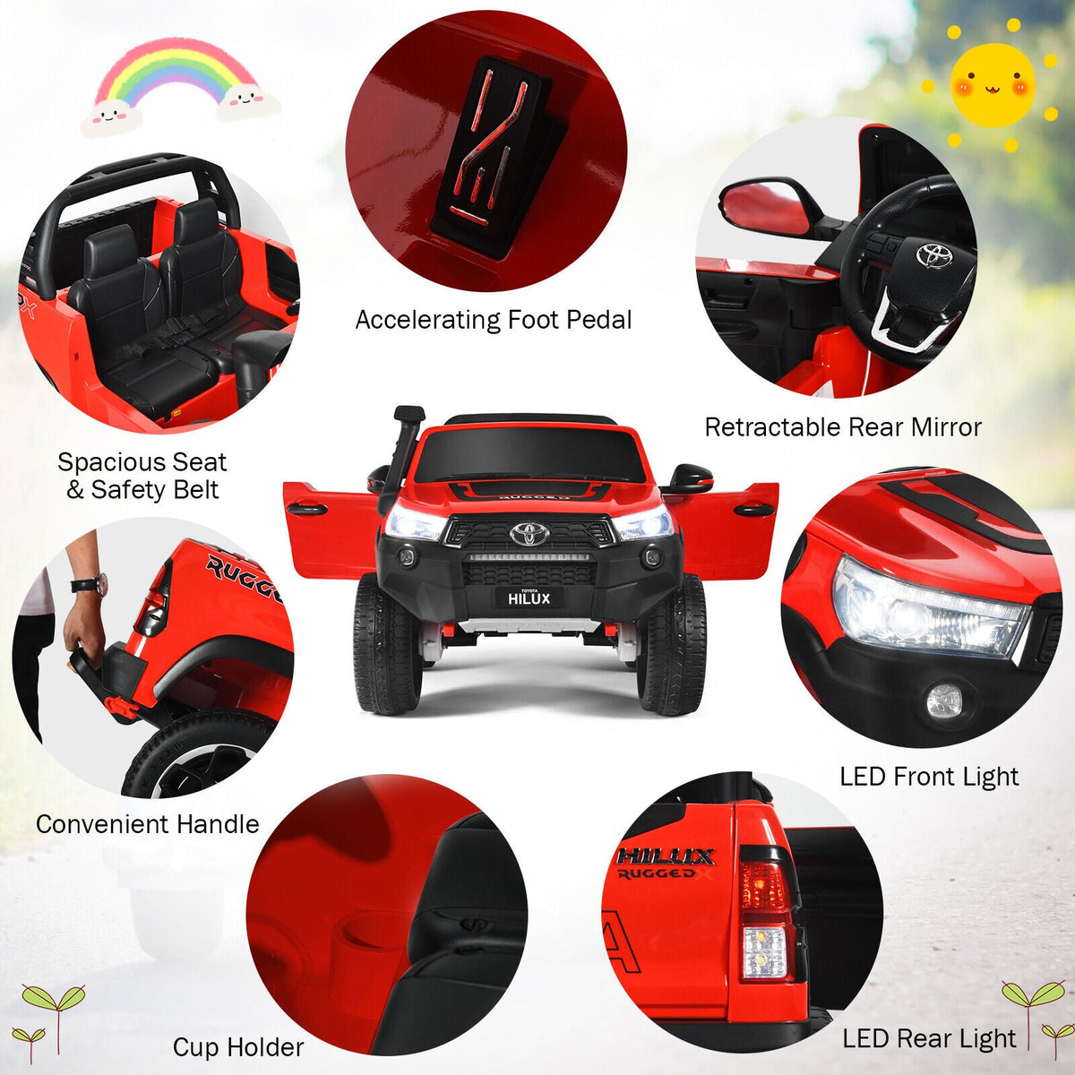 2-Seater Toyota Hilux Ride On Truck with Remote Control - 4WD, 2*12V Battery Powered