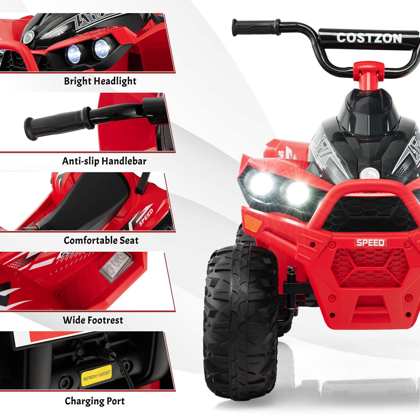Electric 4-Wheeler Quad Car for Kids with MP3 Player and Lights - 12V Battery Powered