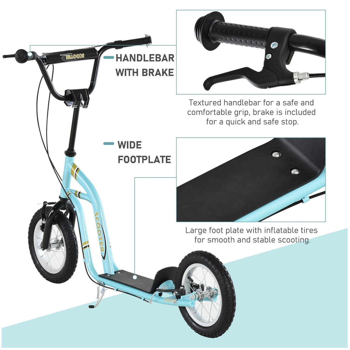 Youth Scooter with 12-Inch Inflatable Front Wheel and Dual Front & Rear Caliper Brakes
