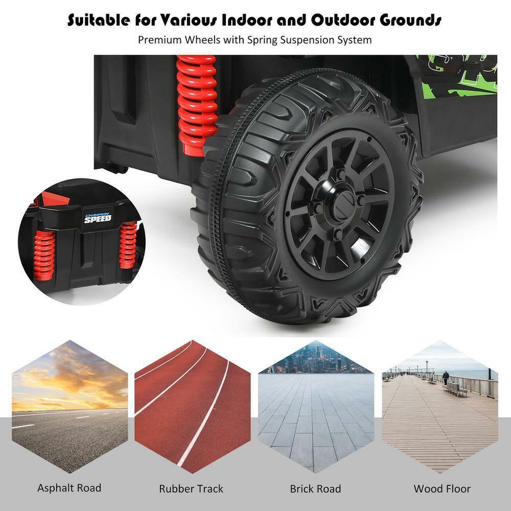 Off Road UTV Truck RC Electric Car for Kids - Ride On Toy with MP3 Player and Light Green Color - 12V