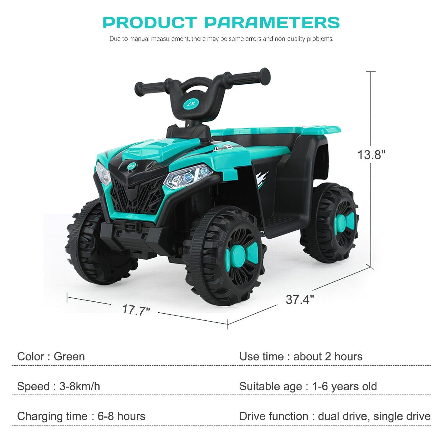 Electric ATV Ride-On Car with MP3 Player and LED Lights - 6V Battery Powered, 4-Wheeled Beach Cruiser