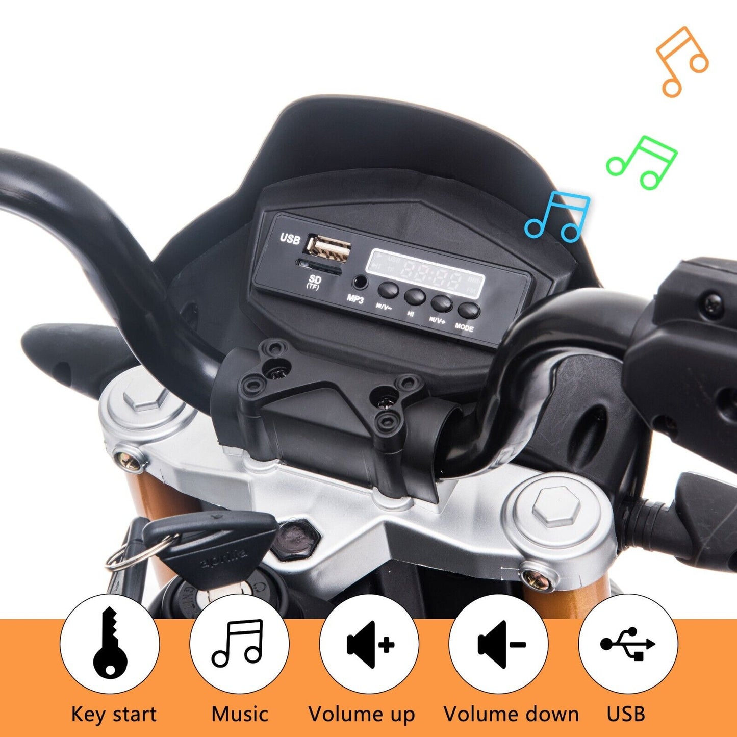 TOBBI 12V Aprilia Licensed Electric Ride-On Motorcycle for Kids with Training Wheels