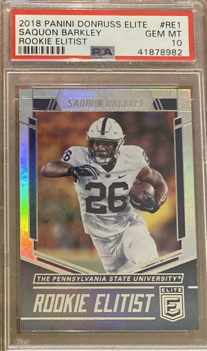 Graded 2018 Panini Donruss Elite Saquon Barkley #RE1 Rookie Elitist Rookie RC Football Card PSA 10 Gem Mint