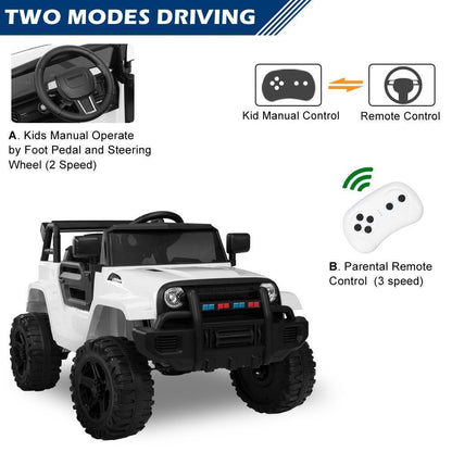 White 12V Electric Ride On Car for Kids with Music and Remote Control - 4 Wheels Fun Toy