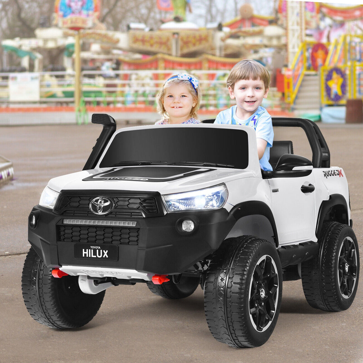 2-Seater 4WD Toyota Hilux Ride On Truck with Remote Control - Licensed, 12V, White