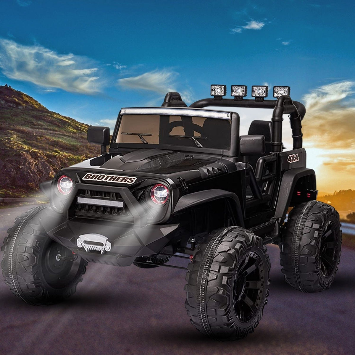24V Electric Ride-On Truck for Kids with Remote Control, MP3 Player, LED Lights, and 3 Speeds - Seats 2