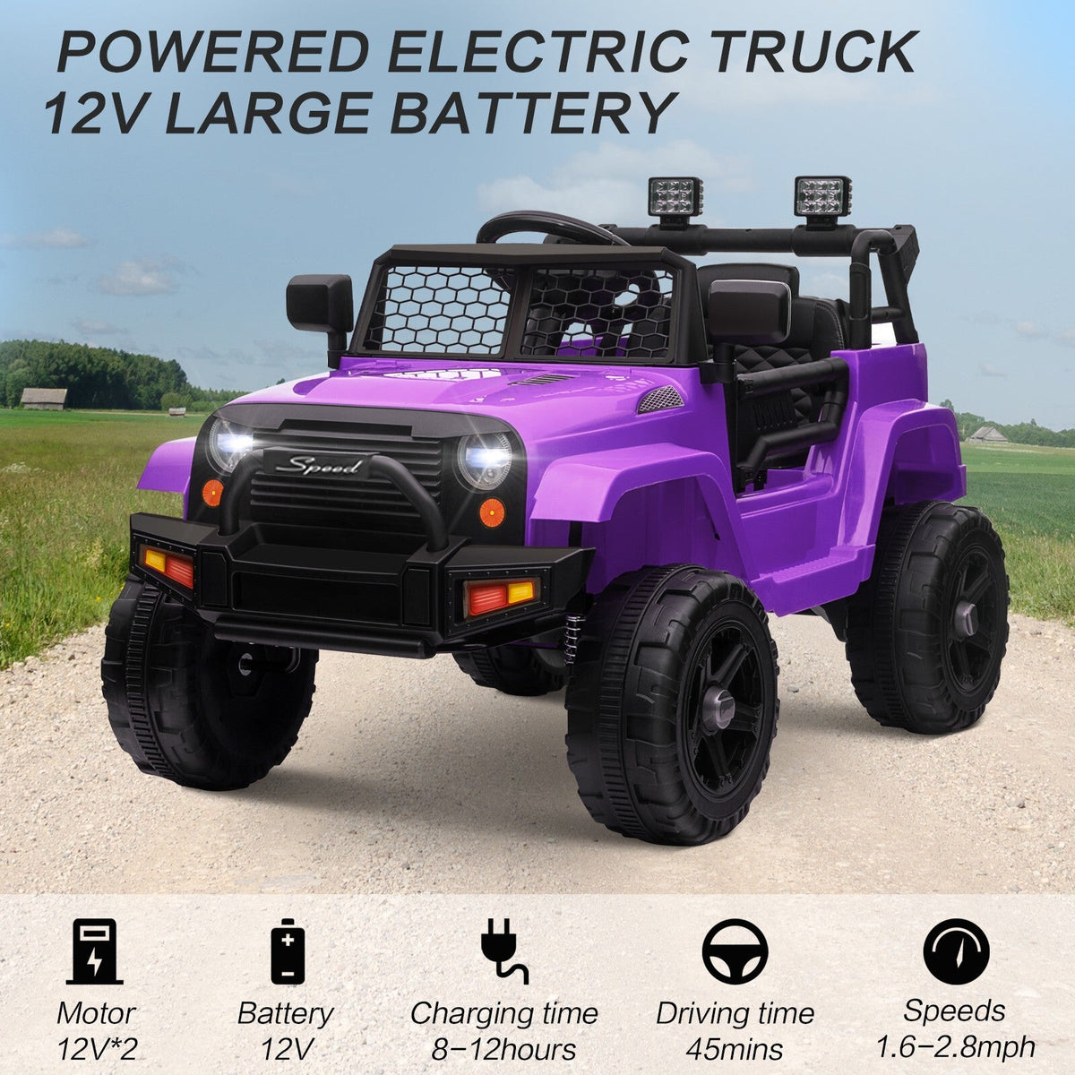 12V Kids Ride-On Power Wheels Remote Control Truck Vehicle Purple