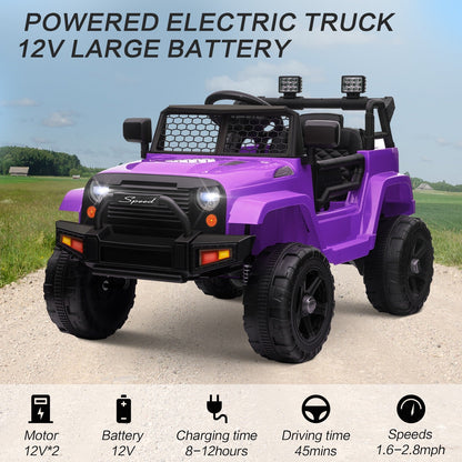 12V Kids Ride-On Power Wheels Remote Control Truck Vehicle Purple