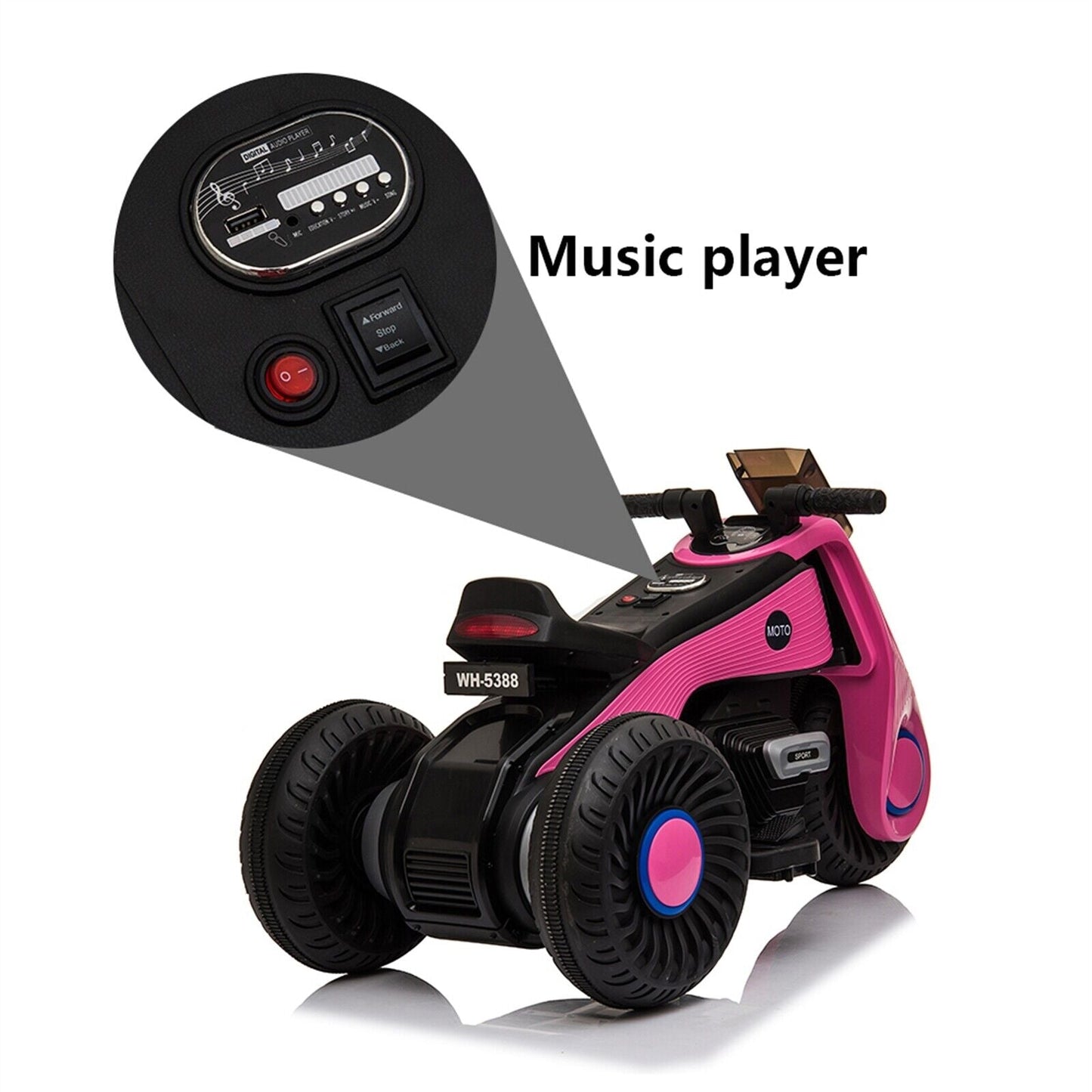 Fun and Stylish Pink Electric Motorcycle for Kids with USB Music - Perfect Birthday Gift for Girls!