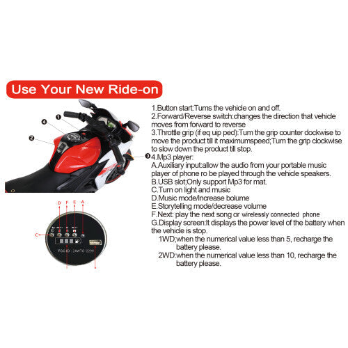 2024 Kids 12V Electric Ride-On Dirt Bike with Training Wheels for Children