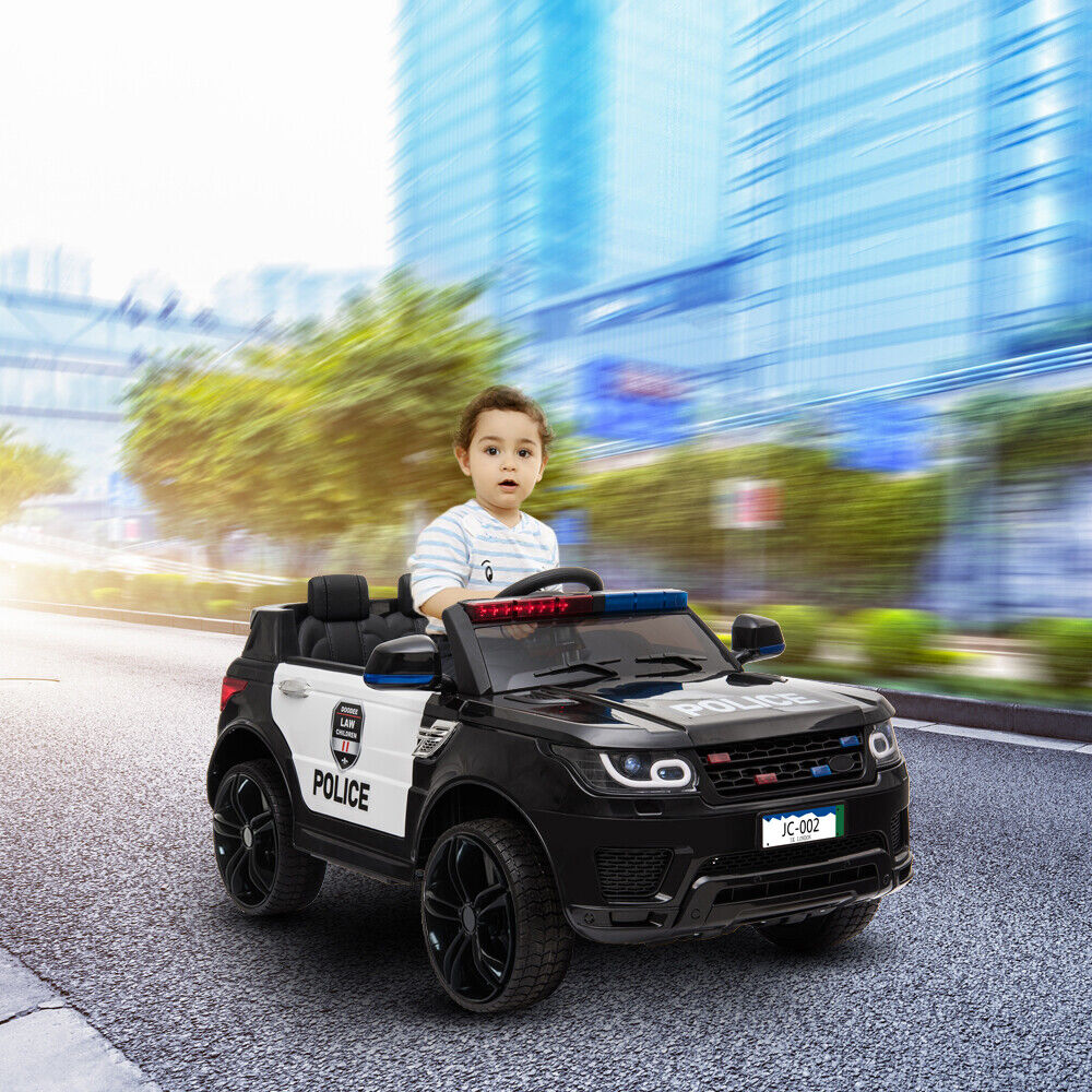 12V Children's Police Ride-On Vehicle with Electric Power, 2.4G Remote Control, and Flashing LED Lights