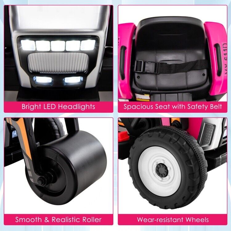 Remote Control Road Roller for Kids with Music and Lights - 12V Children's Ride-On Car