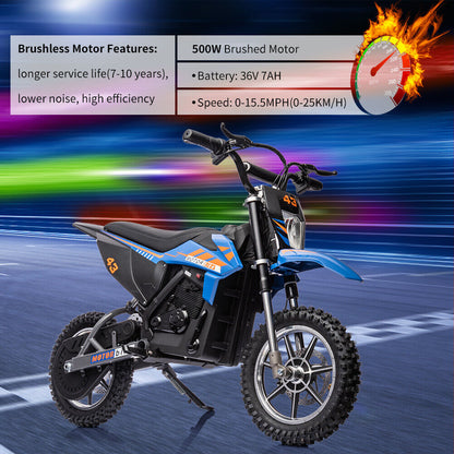350W/500W Electric Dirt Bike for Kids with Variable Speed and LED Lights - 36V