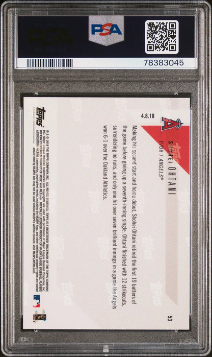 Graded 2018 Topps Now Shohei Ohtani #53 Rookie Phenom Flirts With Perfection in 12-K Gem Rookie RC Baseball Card PSA 10 Gem Mint