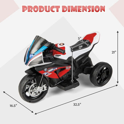 Electric Ride-On Motorcycle for Kids with Lights, Music, and 3 Wheels - Red