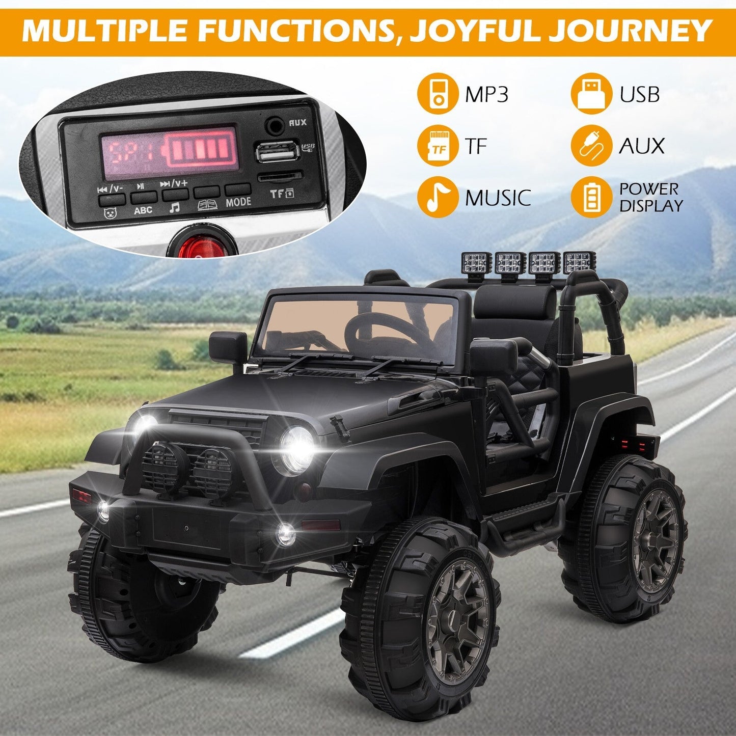 12V Electric Ride-On Jeep Truck for Kids with Remote Control and 3 Speed Settings