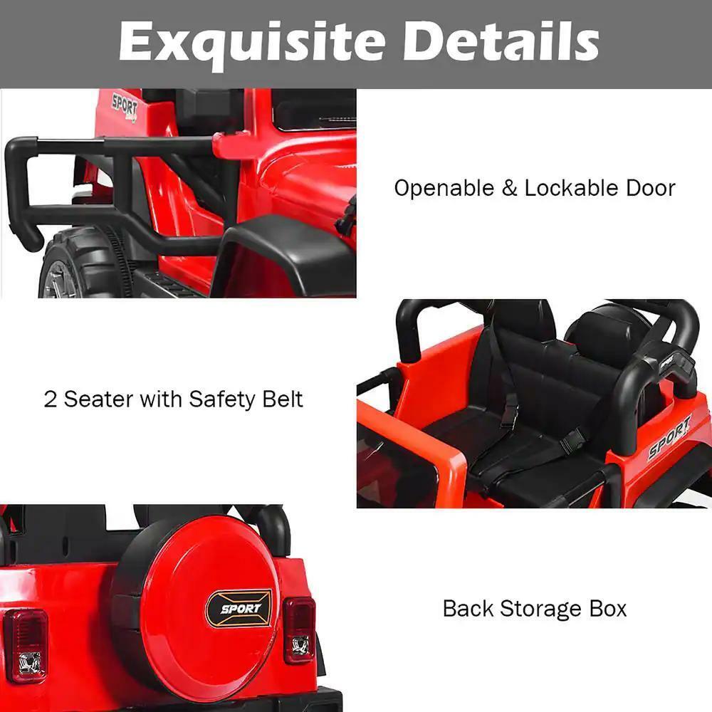 RC Electric Ride-On Toy Truck for Kids with 2 Seats and Storage Compartment - Red 12.6"