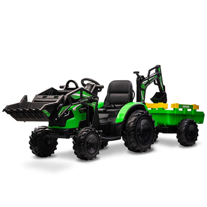 24V Battery-Powered Tractor with Trailer Loader & Digger Remote-Control Ride-on Vehicle