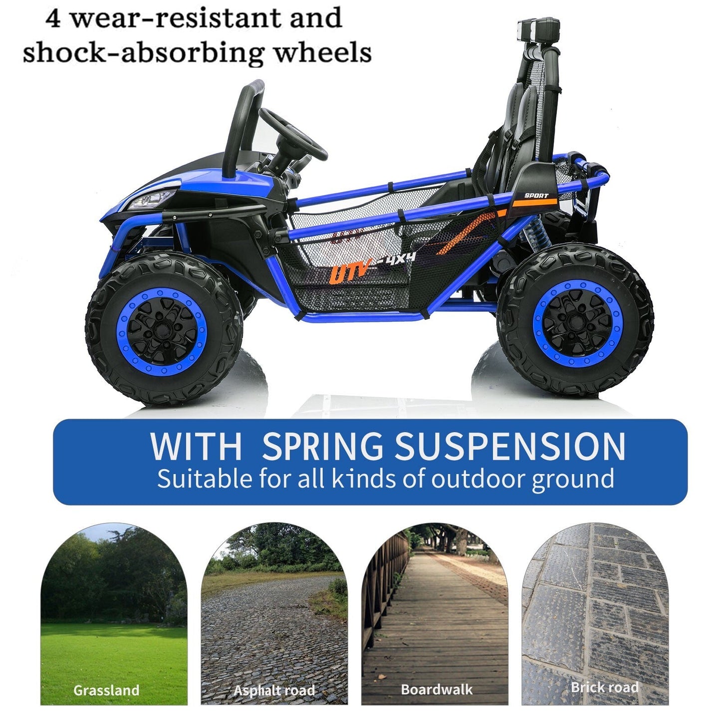 24V Electric 2-Seater Kids Ride-On 4WD UTV Truck with Remote Control Blue