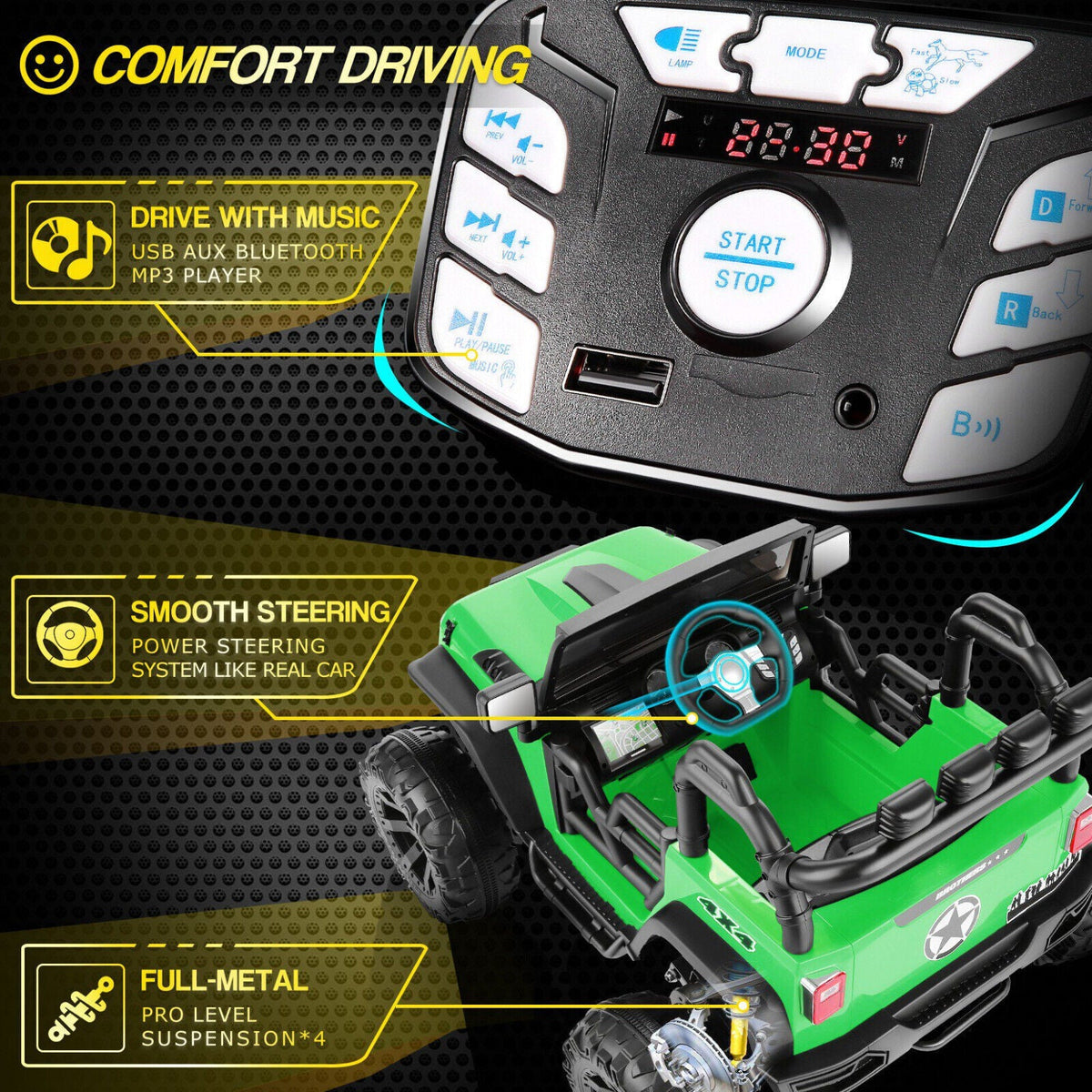 24V Jeep Music Fashion Ride-On Car with Remote Control for Electric Kids