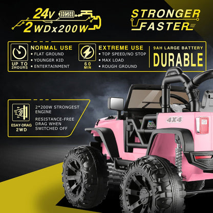 Electric 2-Seater Kids Jeep with 400W Motor, LED Lights, and 24V Battery