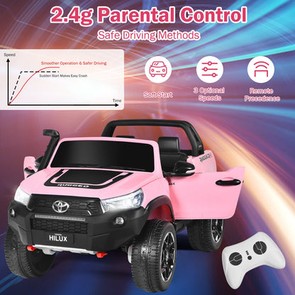2-Seater Toyota Hilux Ride On Truck Car with Remote Control - Pink
