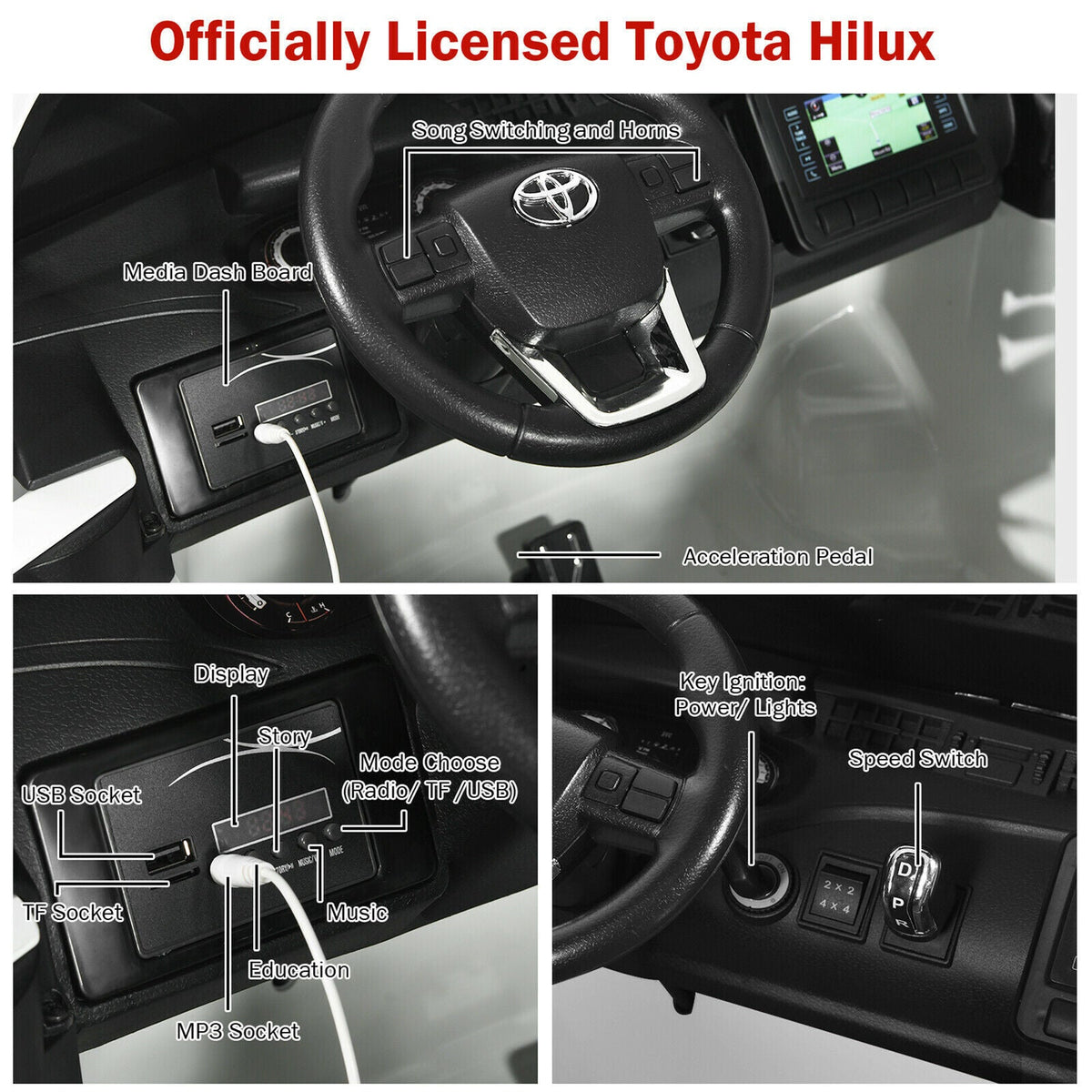 2x12V Authorized Toyota Hilux Ride On Truck Car 2-Passenger 4WD with Remote Control