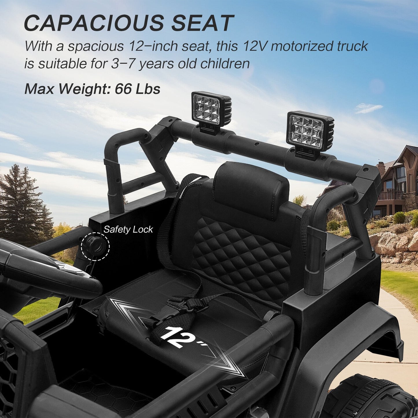 12V Kids Ride-On Truck with Remote Control, Power Wheels, and LED Lights