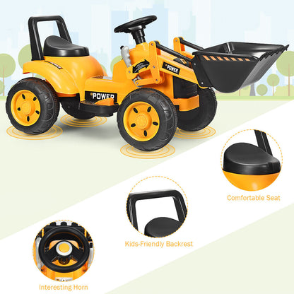 6V Battery Powered Kids Excavator Digger Tractor with Digging Bucket - Yellow