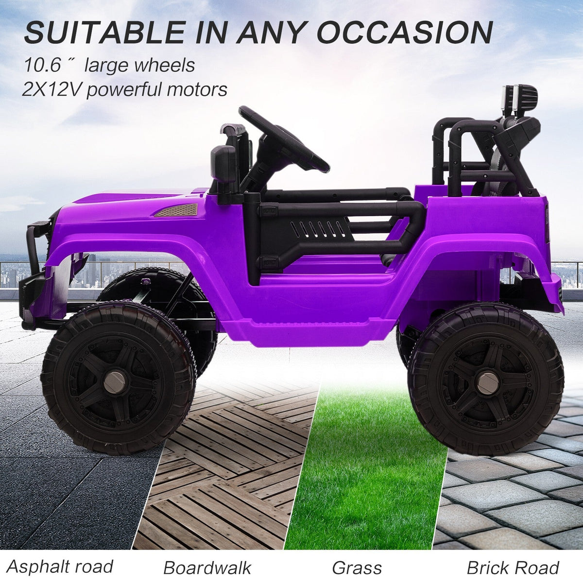 12V Kids Ride-On Power Wheels Remote Control Truck Vehicle Purple